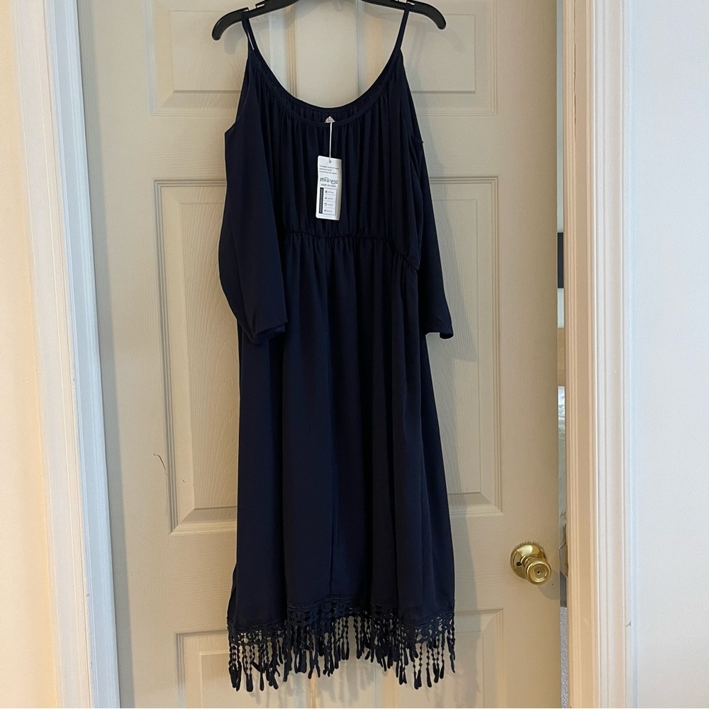 Meaneor Blue Peak-boo Shoulders Lined Dress XL
